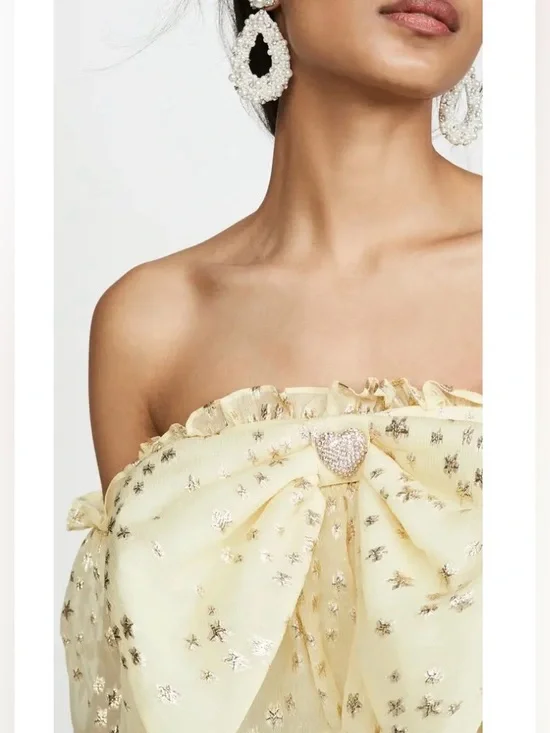 LoveShackFancy Ronny Metallic Star Maxi Dress in Sunflower Size 0 - Picture 2 of 12